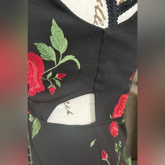 Emerald Sundae black mini dress with embroidered roses size small - Picture 3 of 10